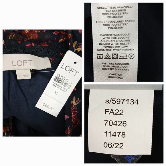 Loft SZ XL Floral Clip Tiered Button Dress NWT Black Multicolored Floral - Picture 8 of 8